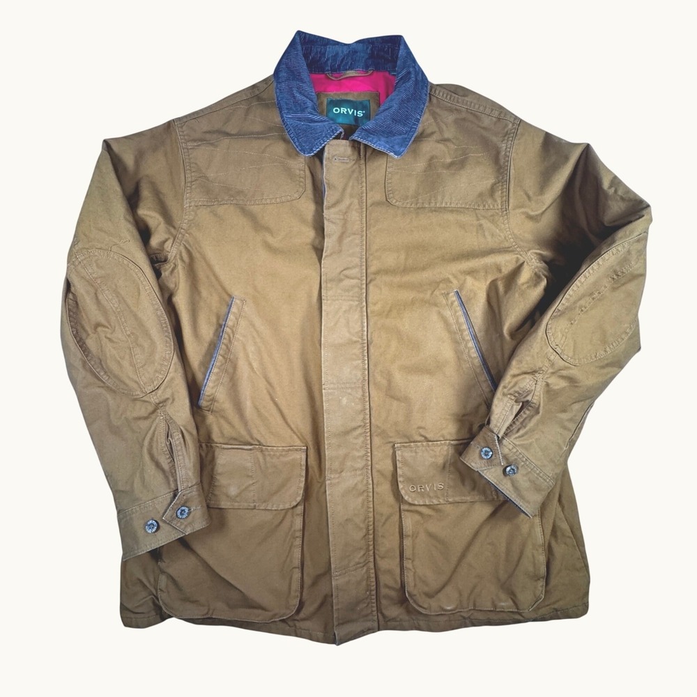 Orvis Canvas Barn Jacket Mens XL Tan Corduroy Field Coat Gorpcore Workwear VTG